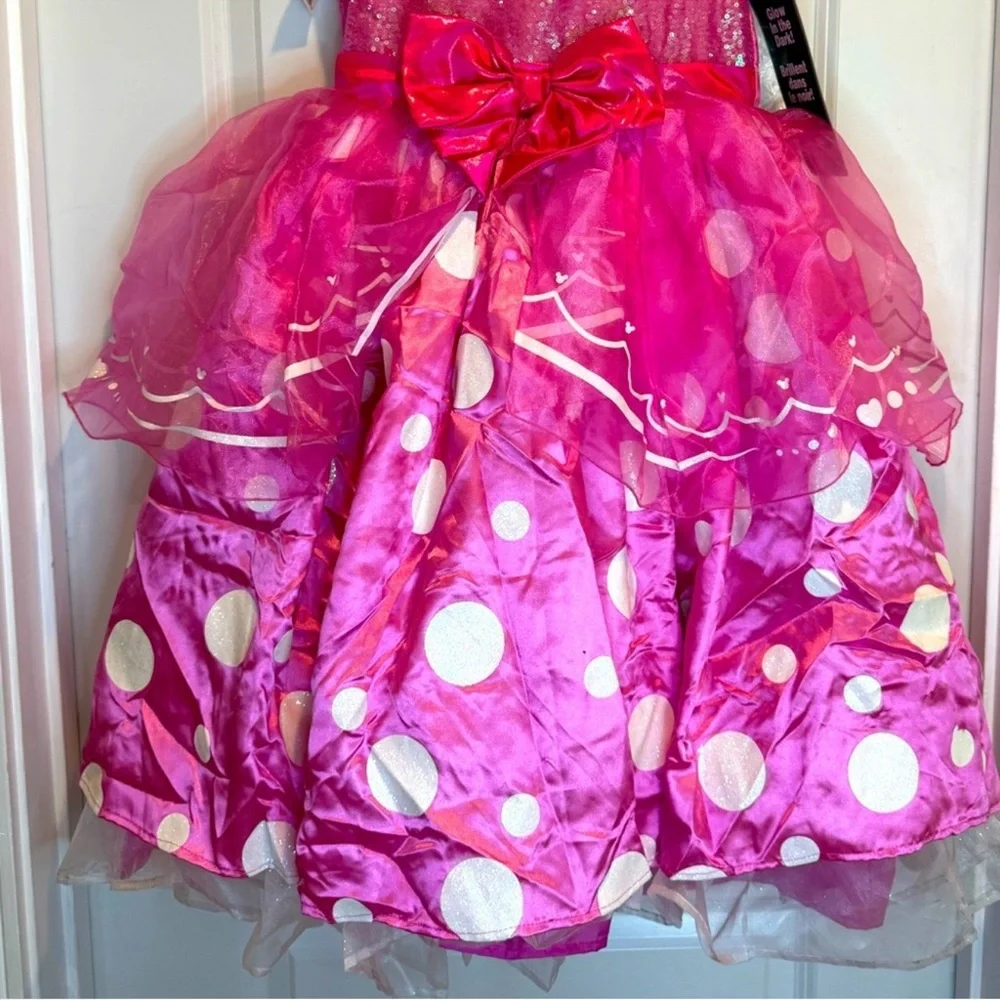 Disney Minnie Mouse Pink Dress Costume w/ ears, Glows in the Dark, Size 7/8.